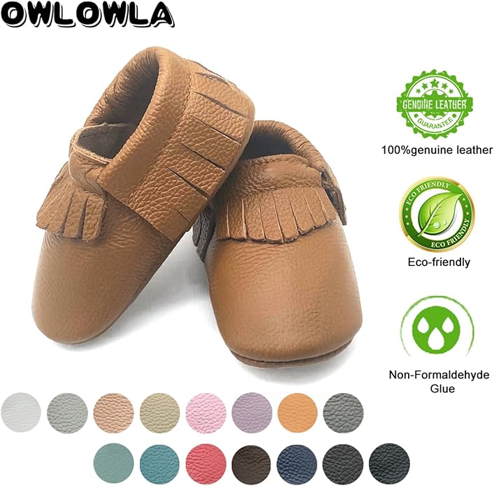 OWLOWLA Baby Moccasins Soft Sole Leather Baby Shoes Infant Toddler Pre-Walker - Image 4