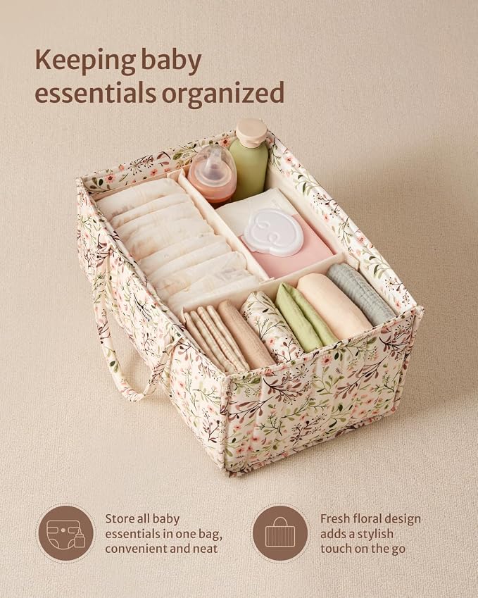 Blissful Diary Floral Diaper Caddy Organizer, Stylish Nursery Storage Basket - Image 2
