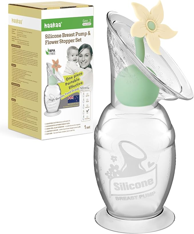 haakaa Manual Breast Pump with Flower Stopper Set, Gen.2 Silicone Hand Pump by haakaa