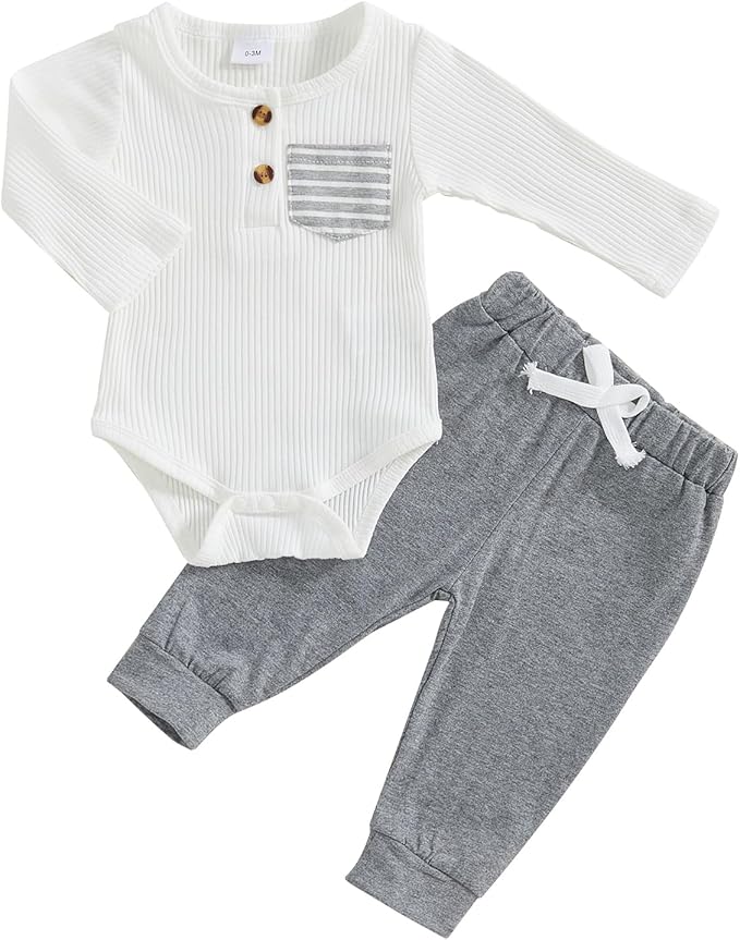 fhutpw Baby Boy Clothes 3 6 12 18 Months Ribbed Knitted Long Sleeve Romper and by fhutpw