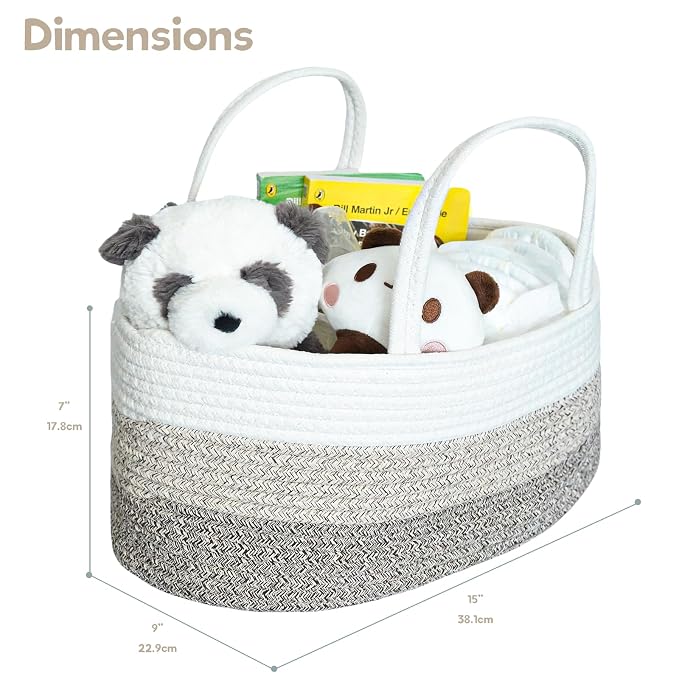 Baby Diaper Caddy Organizer, Large Cotton Rope Nursery Diaper Basket, Changing - Image 4
