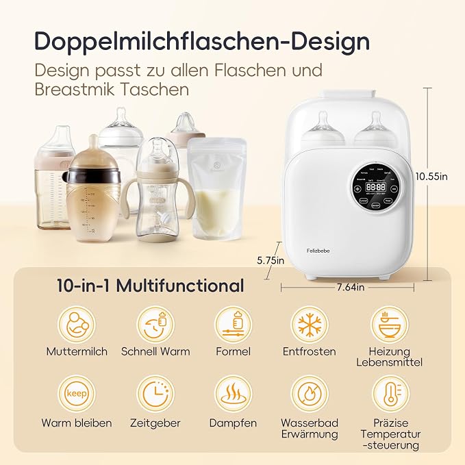Baby Bottle Warmer, Felizbebe 10-in-1 Double Bottle Warmer - Image 2