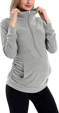 GINKANA Maternity Women's Long Sleeve Shirt Half Zipper Lapel Lightweight by GINKANA