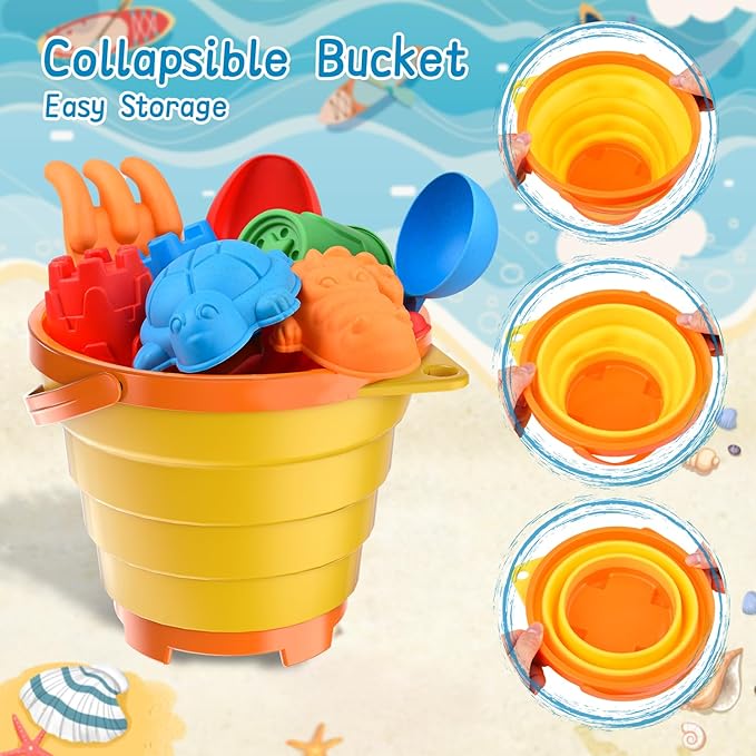 Beach Toys Set for Kids, Collapsible Sand Bucket and Shovels Set - Image 4