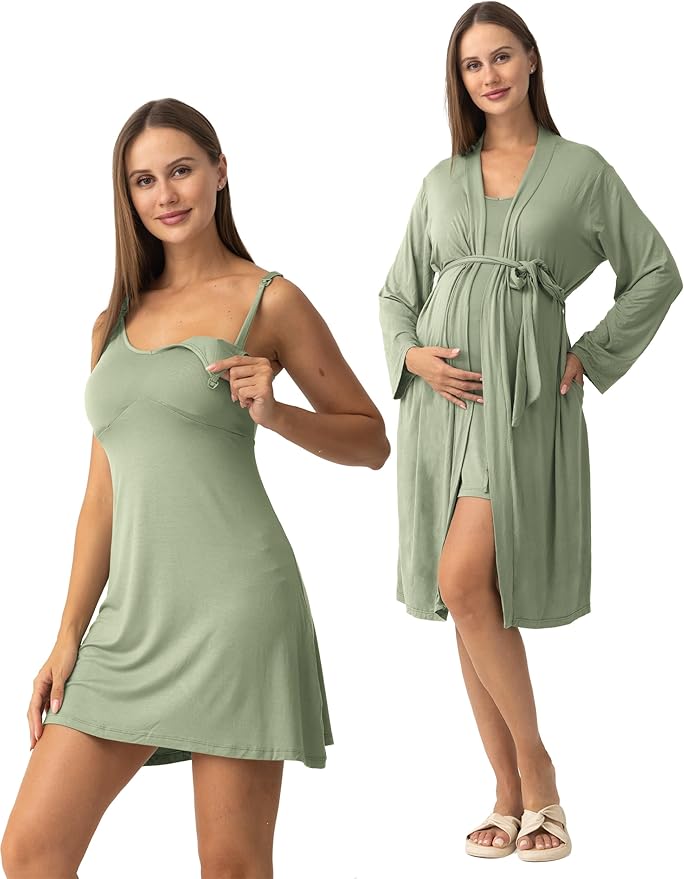 SUNNYBUY Women's Nursing Nightgown Maternity Robe Set, 3 in 1 Labor Delivery by SUNNYBUY