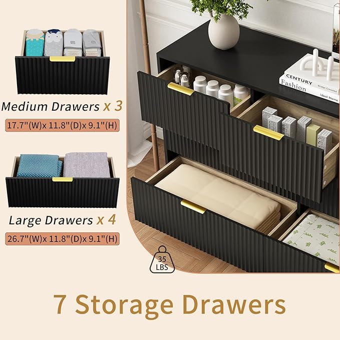 7 Drawers Dresser for Bedroom, Modern Chest of Drawers, Wood TV Stand Storage - Image 6