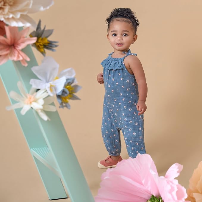 Modern Moments by Gerber baby-girls Self Eyelet Ruffle Long Leg Romper - Image 5