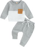 Toddler Baby Boy Fall Clothes Waffle Contrast Color Sweatshirt Pants Sets by GGBNOMER