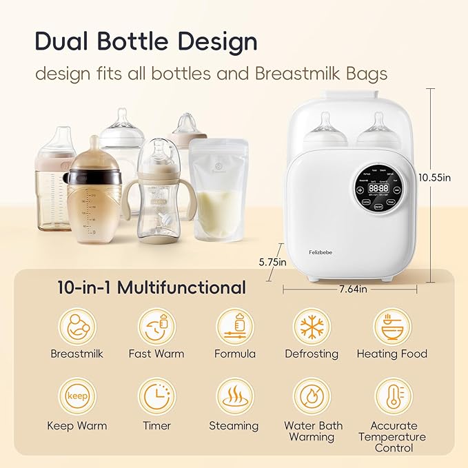 Baby Bottle Warmer, Felizbebe 10-in-1 Double Bottle Warmer - Image 9