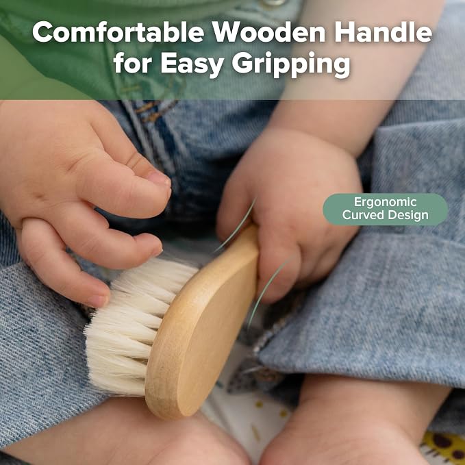 haakaa Wooden Baby Hair Brush for Newborns and Toddlers Baby Brush Natural Soft - Image 7