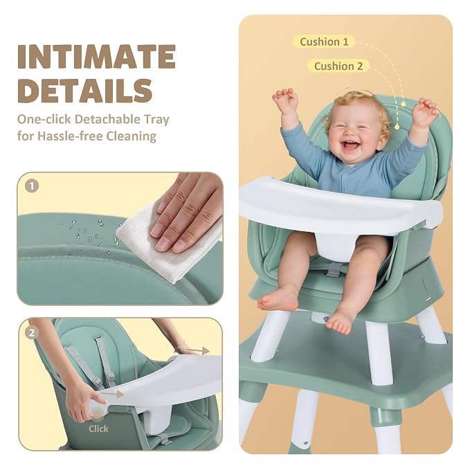 Baby High Chair, 8 in 1 Convertible Highchairs - Image 5