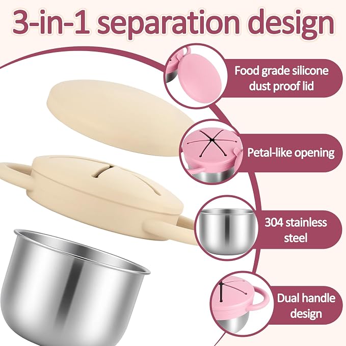2 Pack Stainless Steel Toddler Snack Cups, Snack Containers - Image 3
