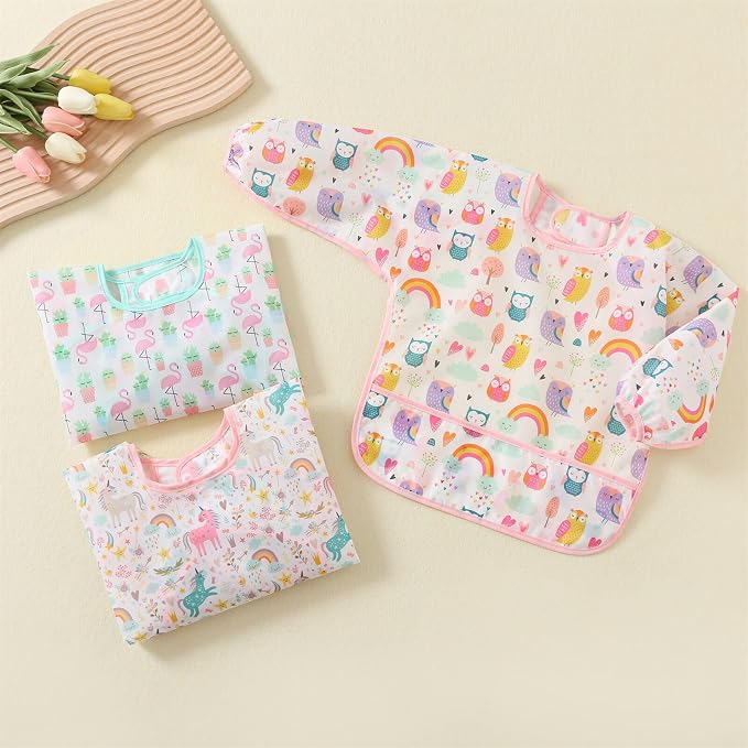 3 Pcs Waterproof Long Sleeves Baby Bibs Weaning Smock Bib 3-24 Months - Image 8