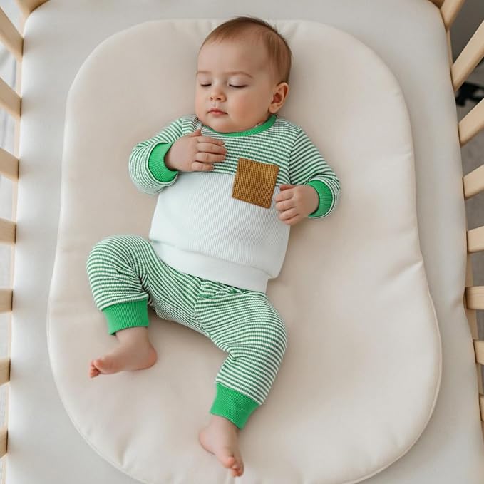 Toddler Baby Boy Fall Clothes Waffle Outfit Long Sleeve Color Blocking - Image 2
