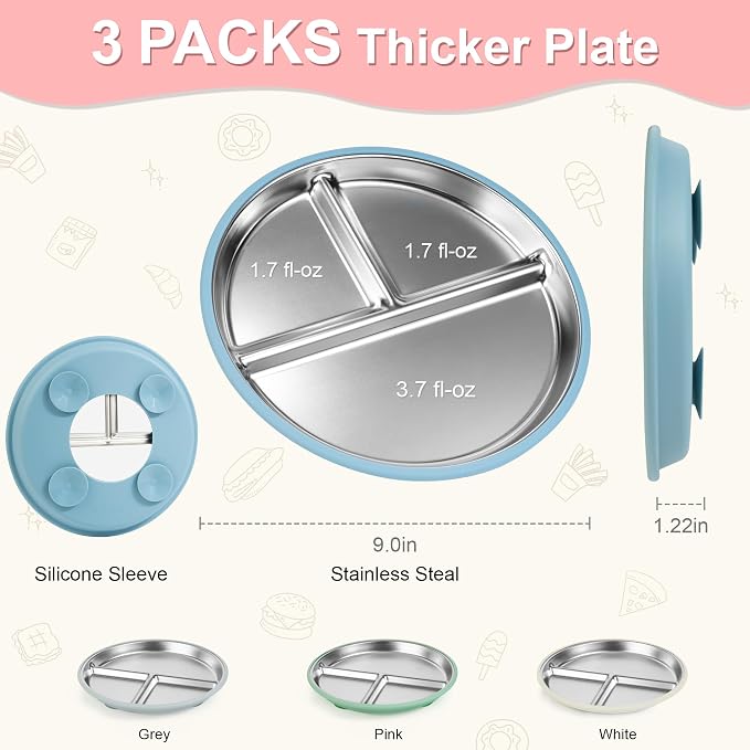 Bella's Friends Stainless Steel Toddler Plates Silicone Suction, 3 Packs - Image 4