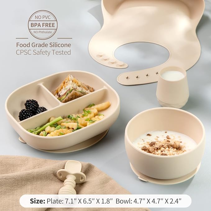 SAMiGO Silicone Baby Feeding Set, Suction Plate Bowl Set, Self Feeding Spoons - Image 4