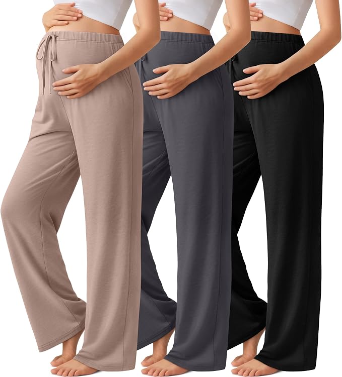 3 Pack Maternity Pants for Women Over The Belly Lounge Work Pregnancy Pants by Sweetyweee