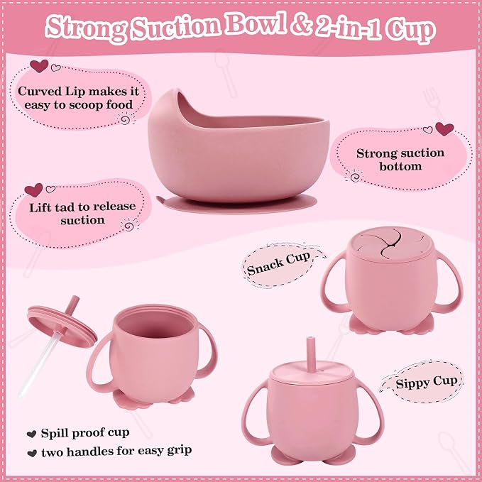 Silicone Baby Feeding Set 10 Pcs Baby Led Weaning Supplies Suction Bowl Divided - Image 4