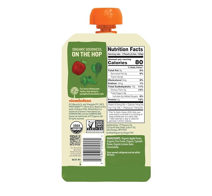 Pumpkin Tree Peter Rabbit Organics, Spinach and Apple Puree, 4.4-Ounce Pouches - Image 2