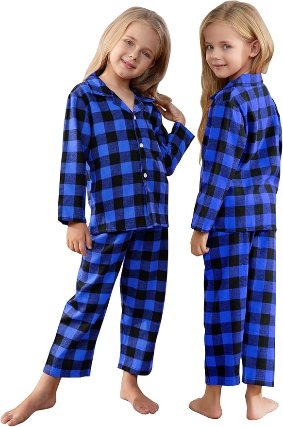 Schbbbta Kids Pajamas Set, Plaid Button Down Pjs - Image 2