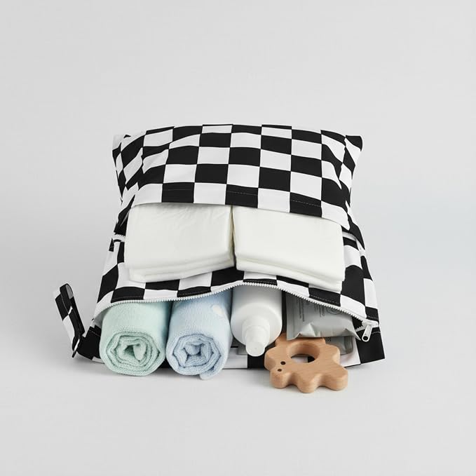 Black Checkered Waterproof Wet Dy Diaper Bag - Image 2