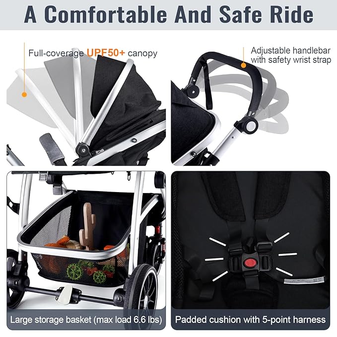 Baby Stroller, 2-in-1 Reversible Toddler Seat - Image 6