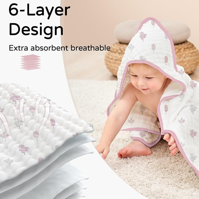 Yoofoss Hooded Baby Towels for Newborn 2 Pack 100% Muslin Organic Cotton Baby - Image 4