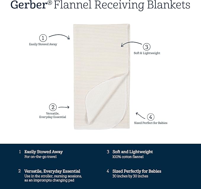 Gerber Unisex Baby 100% Cotton Flannel Receiving Blankets 30x30 Inches - Image 8