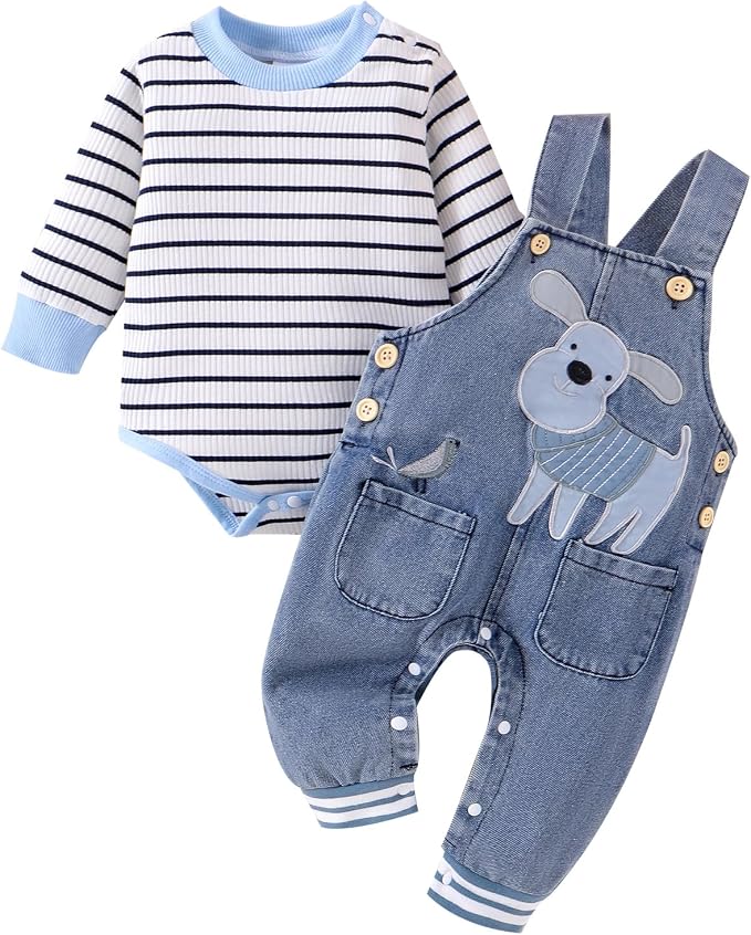 Baby Boy Clothes Fall Winter Outfits Long Sleeve Striped Romper Cute Cartoon by CETEPY