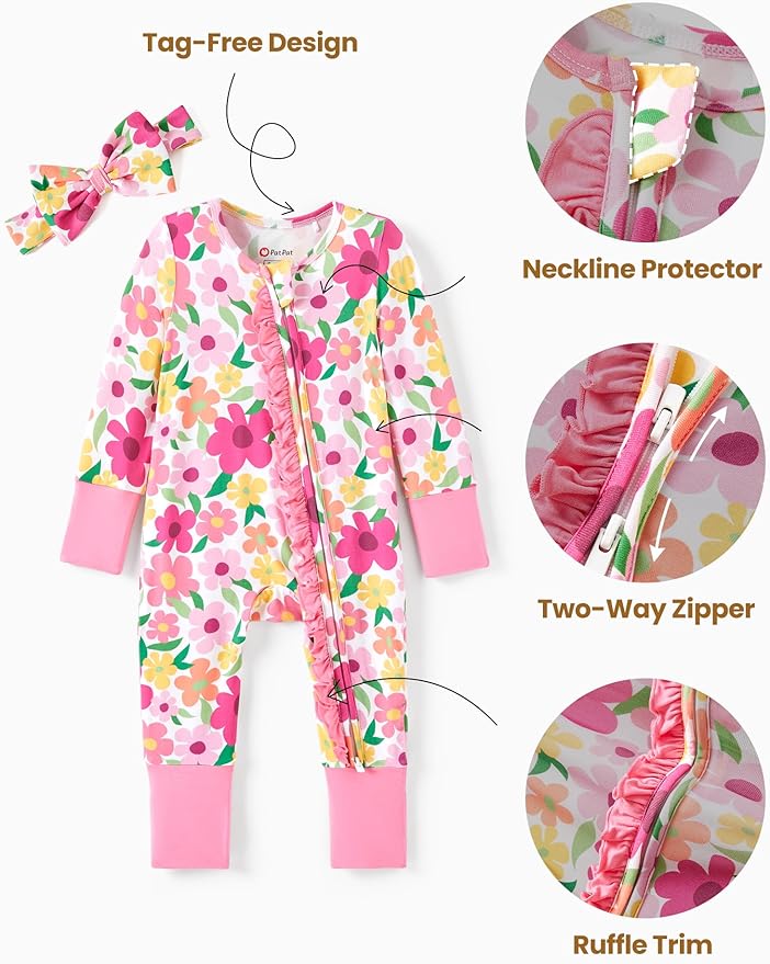 PATPAT Baby Girl Boy Clothes Newborn Infant Footie – Soft Viscose from Bamboo– - Image 6