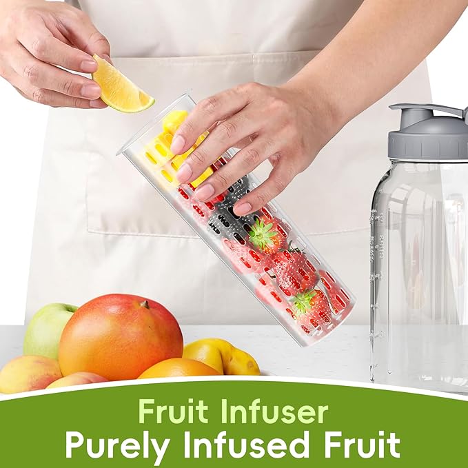 Fruit Infuser Water Pitcher, Glass Mason Jar Pitcher, 64oz Wide Mouth Jug - Image 4