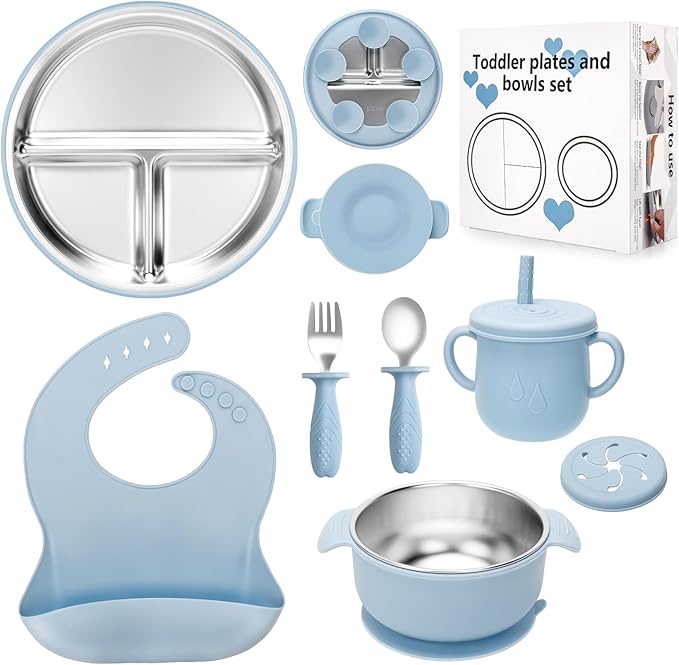 Stainless Steel Kids Plates and Bowls Set by MISSLILI