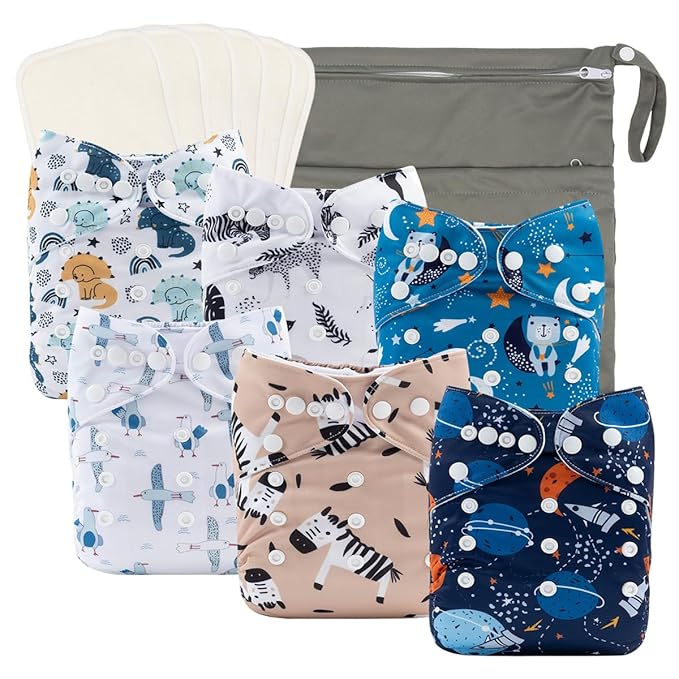 babygoal Reusable Cloth Diapers 6 Pack+6pcs Rayon from Bamboo Inserts+Wet Bag by babygoal