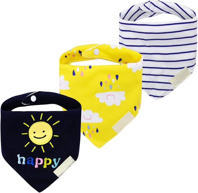 Baby Dribble Bib, Toddler Bandana Bib 3 Packs Super Absorbent Cotton Feeding by JZLPIN