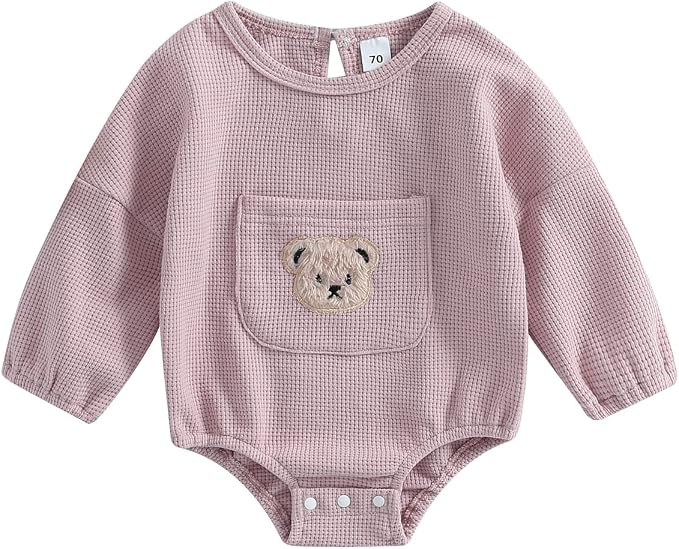Douhoow Cute Baby Sweatshirt Romper Waffle Knit Baby Clothes Infant Girl Boy by DouhoowBabyKidsClothes