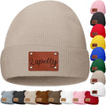 Custom Baby Beanies Personalized Toddler Winter Hats Name Leather Patch Kids by Unknown