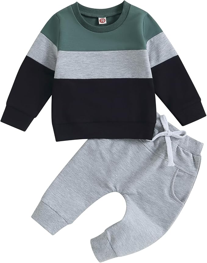 Kupretty Toddler Baby Boy Fall Winter Clothes Color Block Long Sleeve by Kupretty