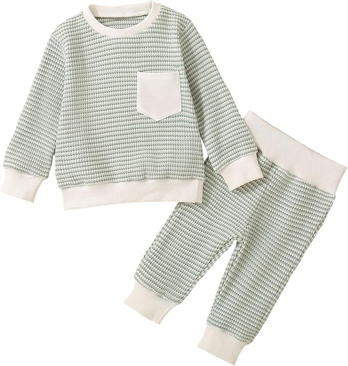Toddler Baby Boy Fall Clothes Waffle Outfit Long Sleeve Color Blocking by Fufuriprefer