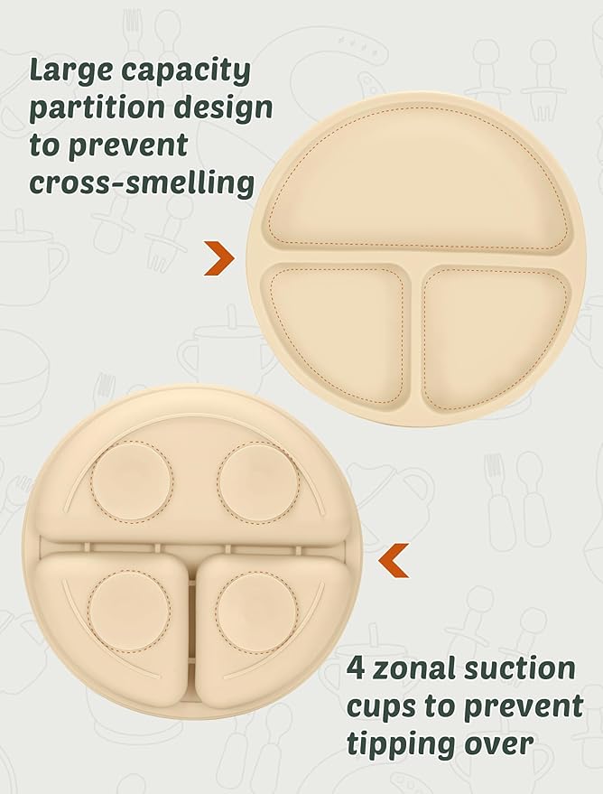 Silicone Baby Feeding Set 9 Pcs, Spill-Proof Suction Plate, Silicone spoon&forks - Image 4