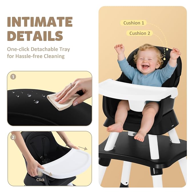 Baby High Chair, 8 in 1 Convertible Highchairs - Image 5