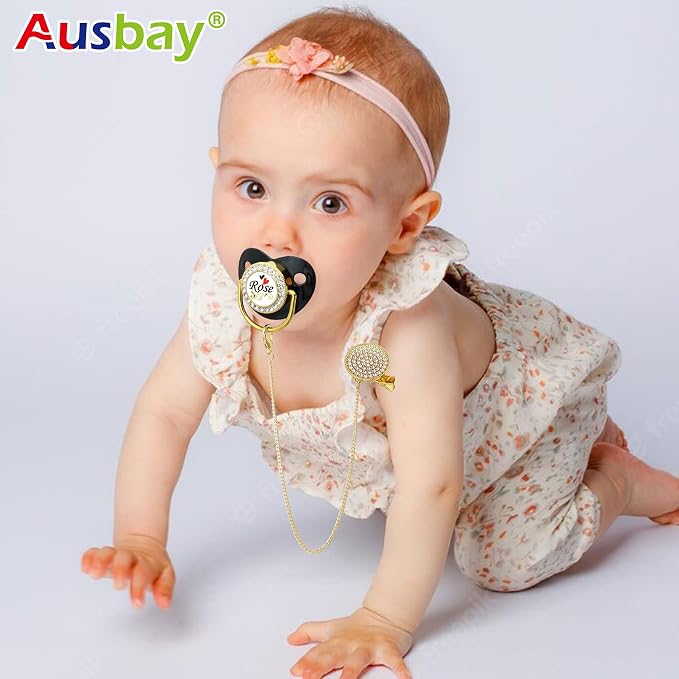 Personalized Pacifier Set with Name, BPA Free, Bling Gold Silver Pink Rose Gold - Image 4
