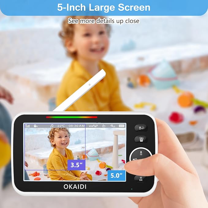 OKAIDI 5" HD Baby Monitor with Camera and Audio, 720P Display, 5000mAh Battery - Image 4