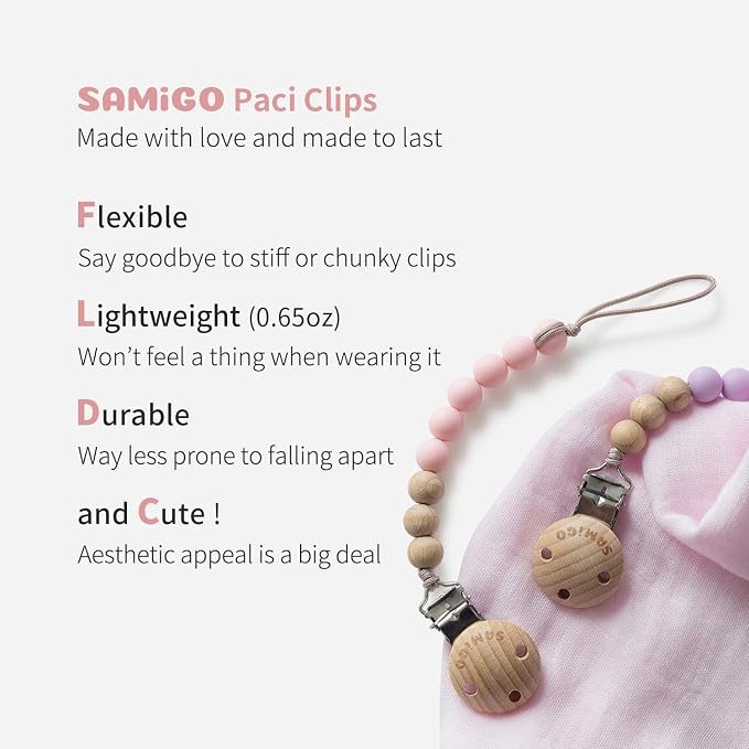 SAMiGO Pacifier Clips for Baby Girls Silicone Paci Holders Binky Clips - Image 4