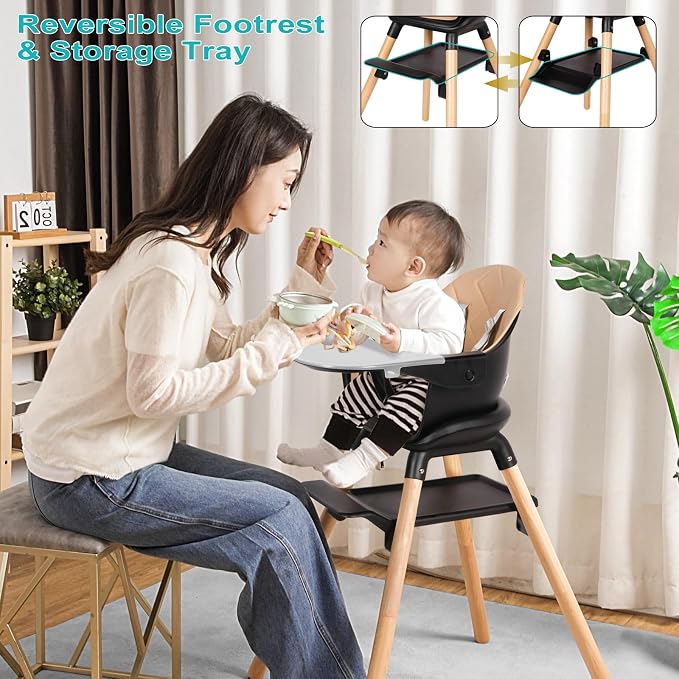 High Chair, 6 in 1 Wooden Convertible High Chairs - Image 3