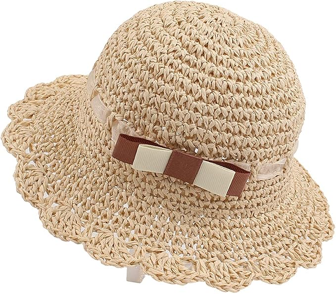 Baby Girl Straw Hat Outdoor Baby Sun Protection Hats Summer Bowknot Beach Cap by JANGANNSA