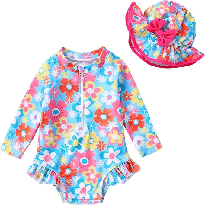 Infant Baby Girl Swimsuit One-Piece Long Sleeve Rash Guard by YOUNGERTREE