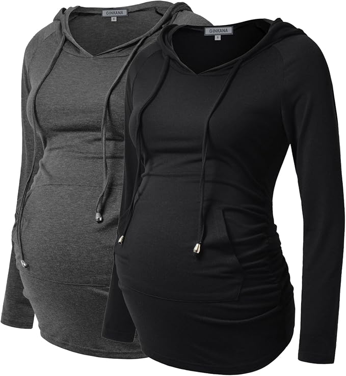 GINKANA Maternity Hoodie Long Sleeves Shirts Casual Maternity Top Pregnancy by GINKANA