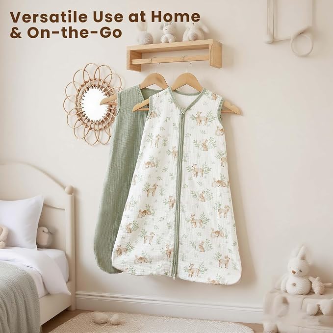 Konssy Muslin Baby Sleep Sack 6-12 Months 0.8 TOG, 2 Pack 100% Cotton Wearable - Image 7