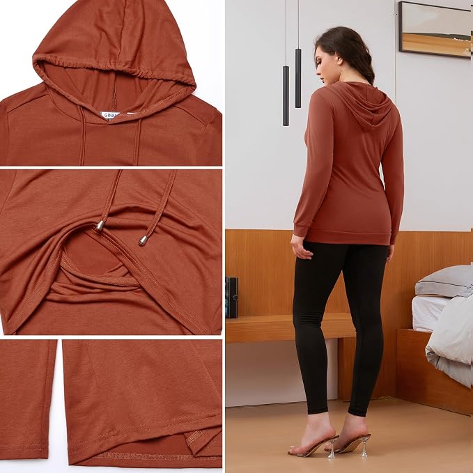 GINKANA Women's Nursing Hoodie Sweatshirt Long Sleeves Breastfeeding Maternity - Image 6