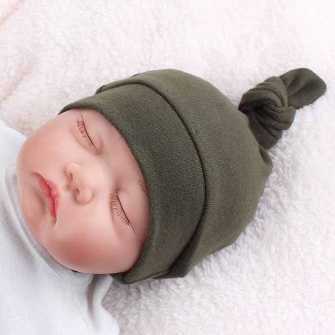 JANGANNSA Newborn Baby Hat Infant Baby Boys Beanie Top Knot Stretchy Hats - Image 2